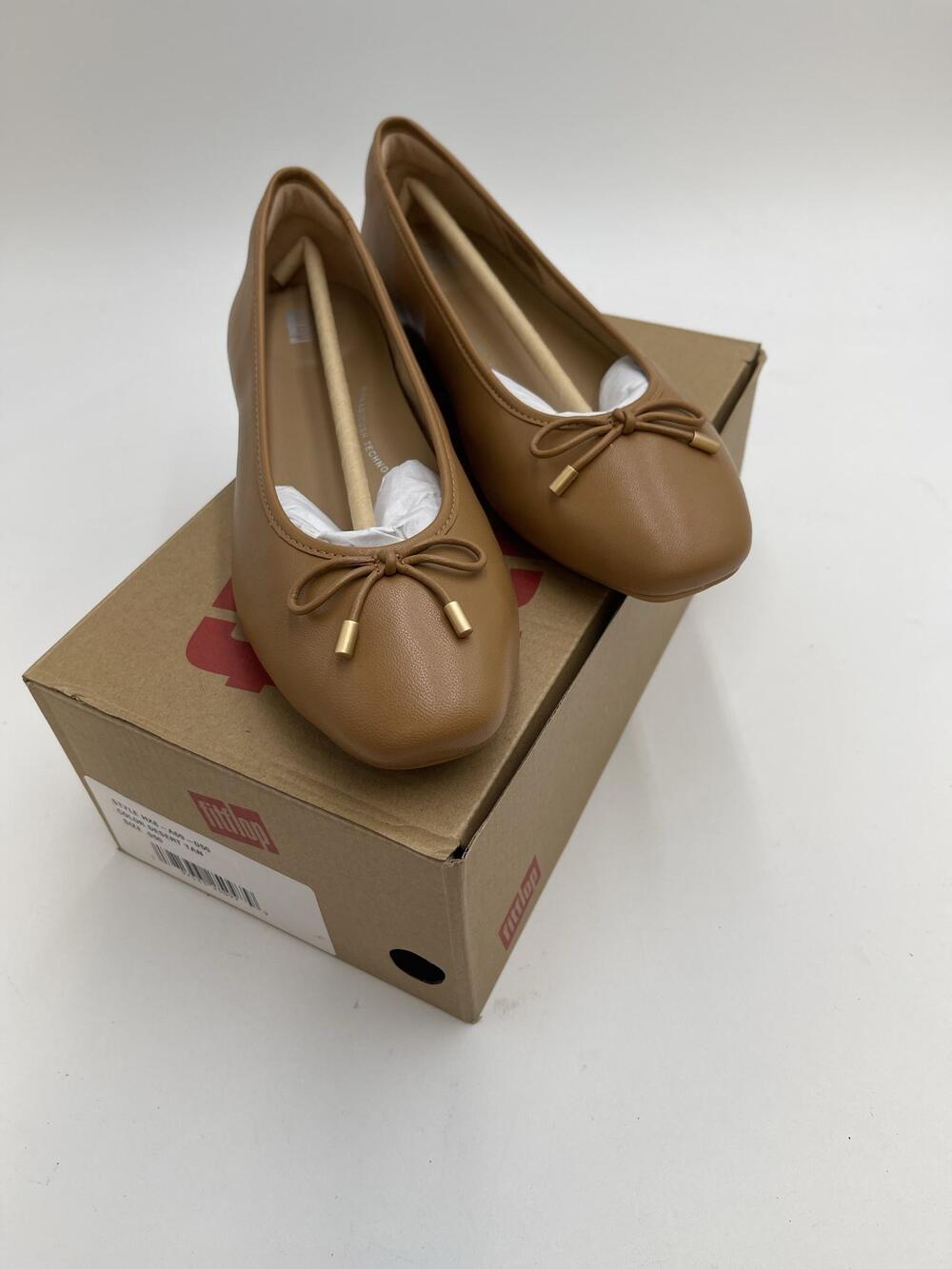 FitFlop Ballet Flats Shoes Womens Desert Tan Bow Comfort Size 7 HX8-A69-050